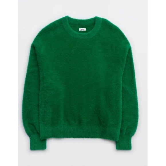Aerie Flurry Crew Neck Sweater Oversized Green Women's Size Small - Picture 3 of 7